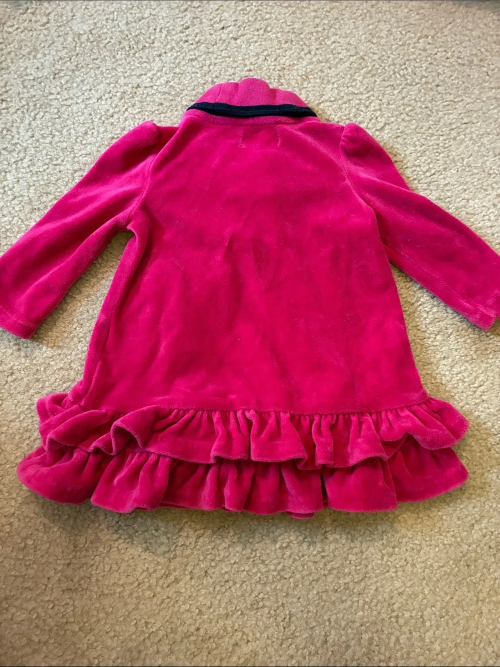Ralph Lauren Hot Pink Velour Ruffle Dress with Navy Trim